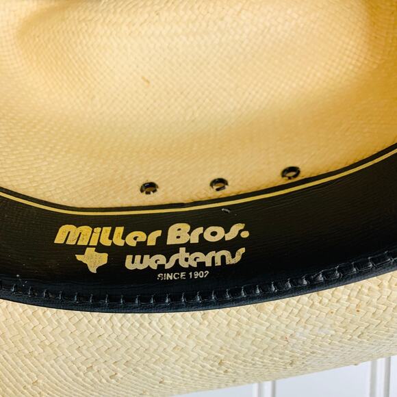 Miller Bros Western Hat Straw Beads Horsehair  Banded Sz 6 7/8 - Picture 5 of 11